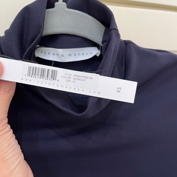 Susana Monaco Midnight Blue Mock Neck Rusched Mini Dress - NWT - XS - Picture 3 of 9